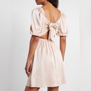 Satin Twist Front Puff Sleeve Mini Dress